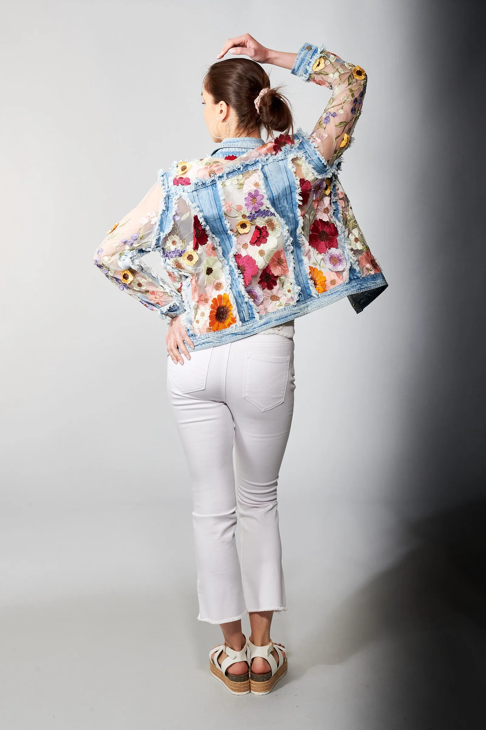 Adore, Denim, Lace Jacket with 3D Floral Embroidery in denim