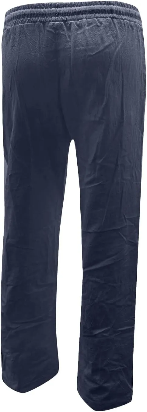 aihihe Linen Pants for Women Casual Summer Drawstring Elastic High Waist Yoga Pants Loose Fit Comfy Straight Leg Palazzo Pant
