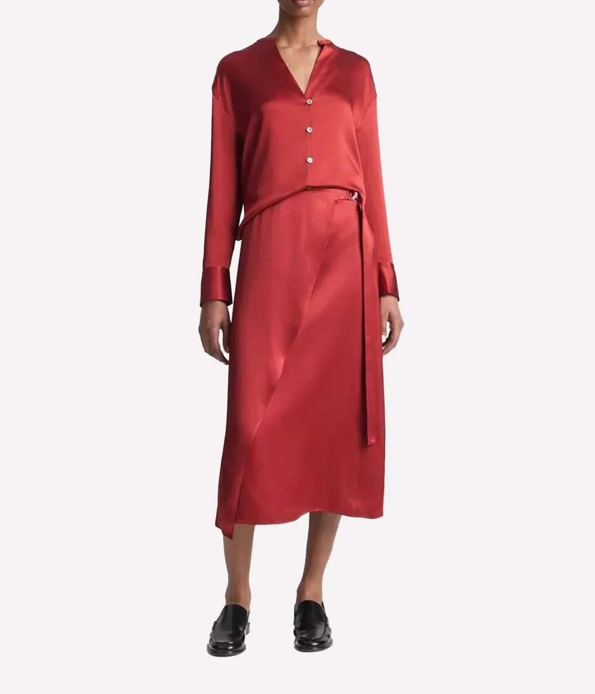 Band Collar Blouse in Dark Scarlet