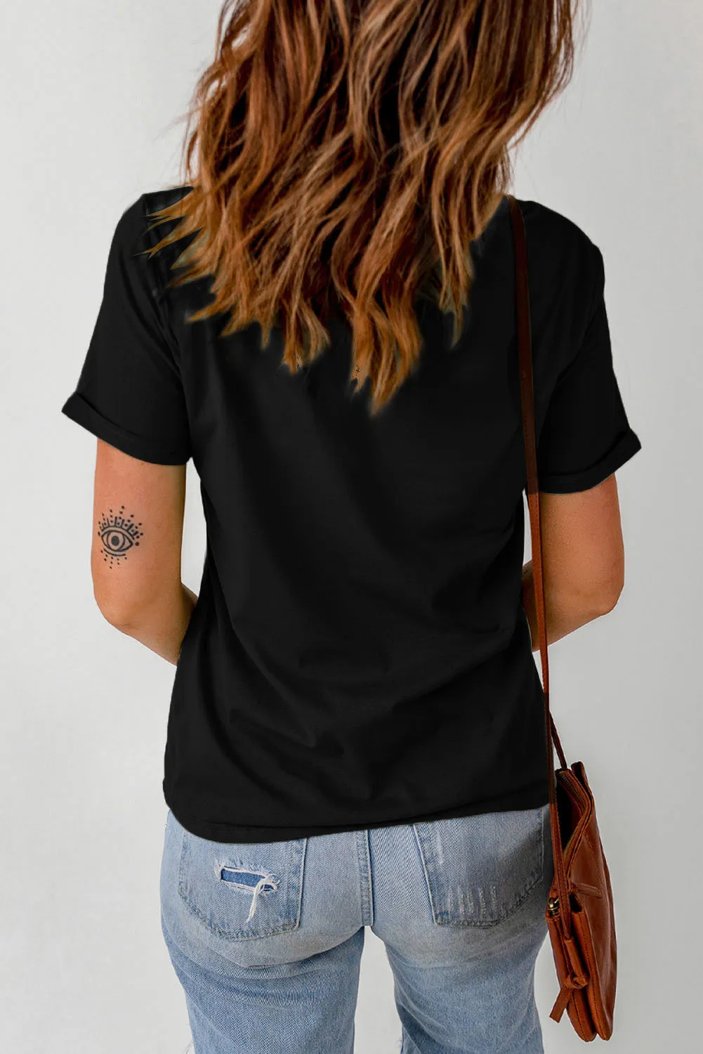Black Love Yourself Glitter Pattern Print Short Sleeve T Shirt