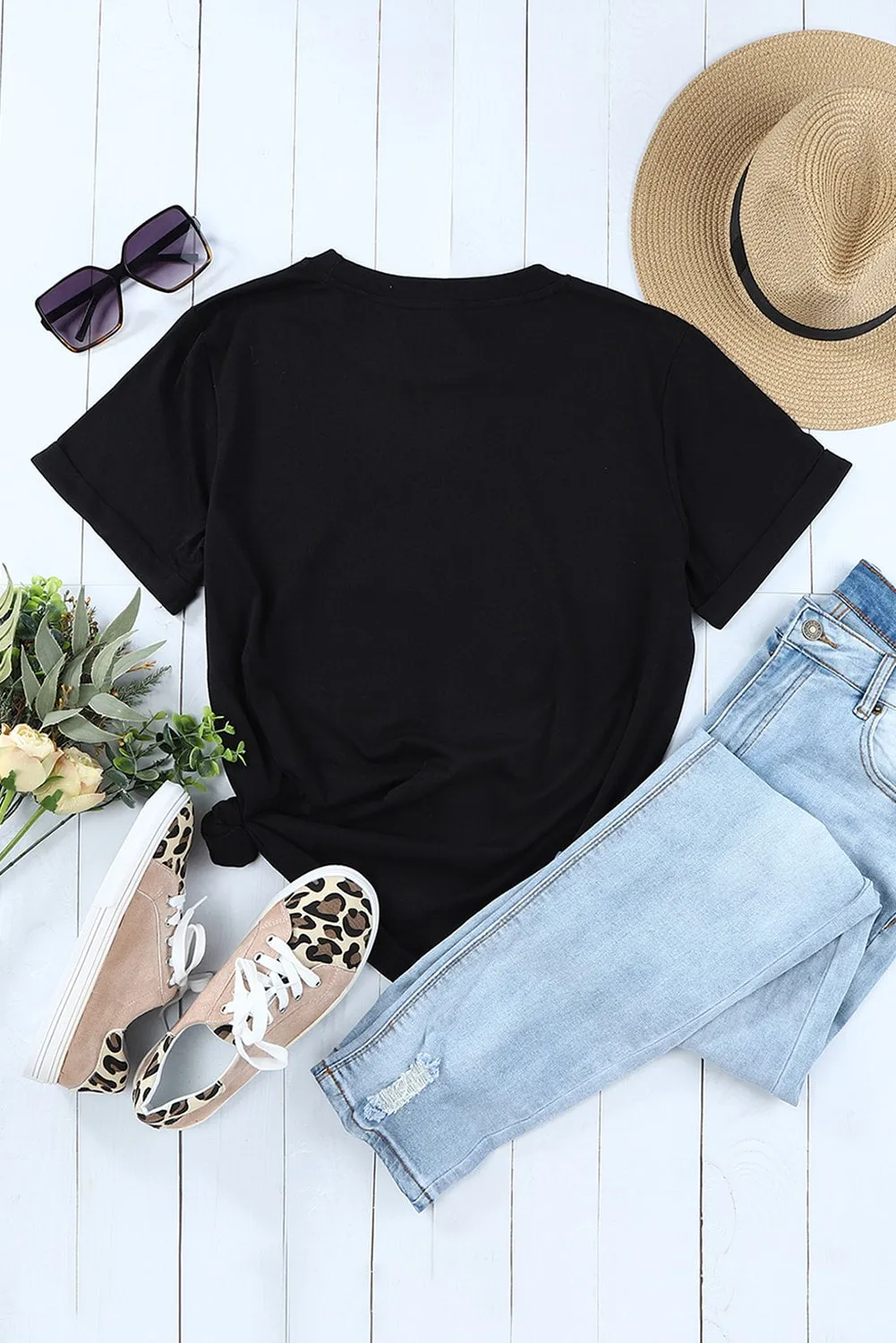 Black Love Yourself Glitter Pattern Print Short Sleeve T Shirt