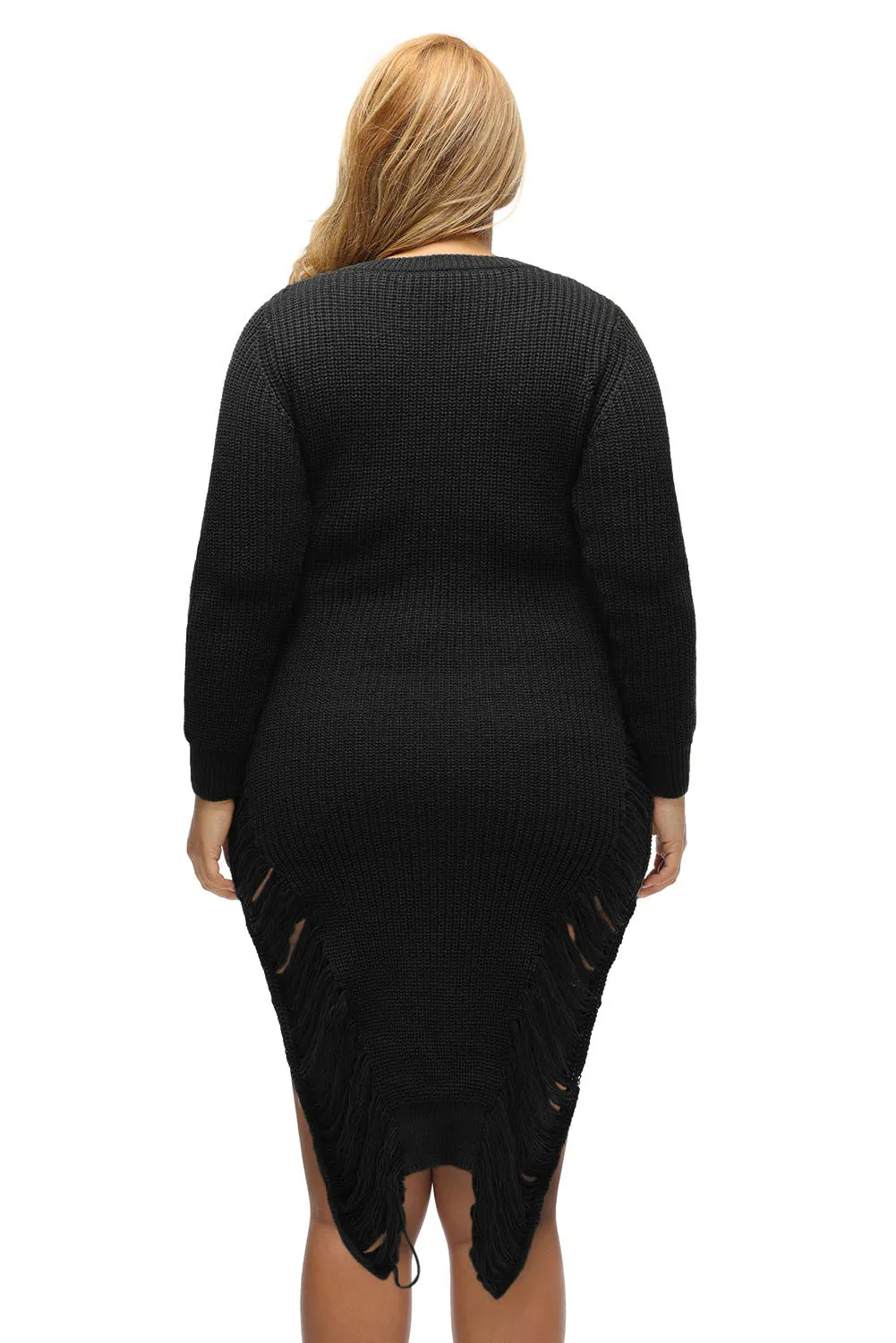 Black Ripped Knit Long Sleeves Sweater