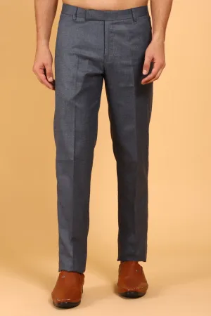 Bluebird Men's Steel Grey Lycra Formal Trouser