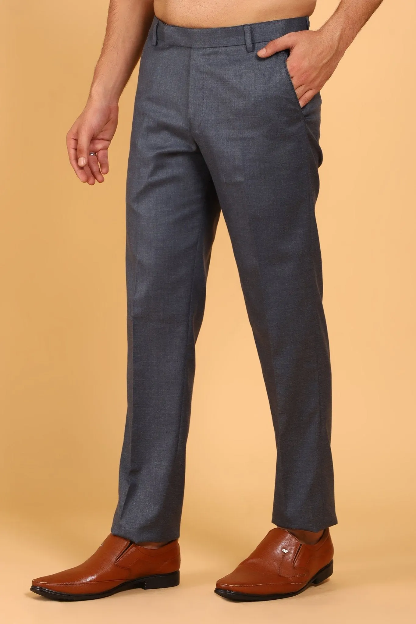 Bluebird Men's Steel Grey Lycra Formal Trouser