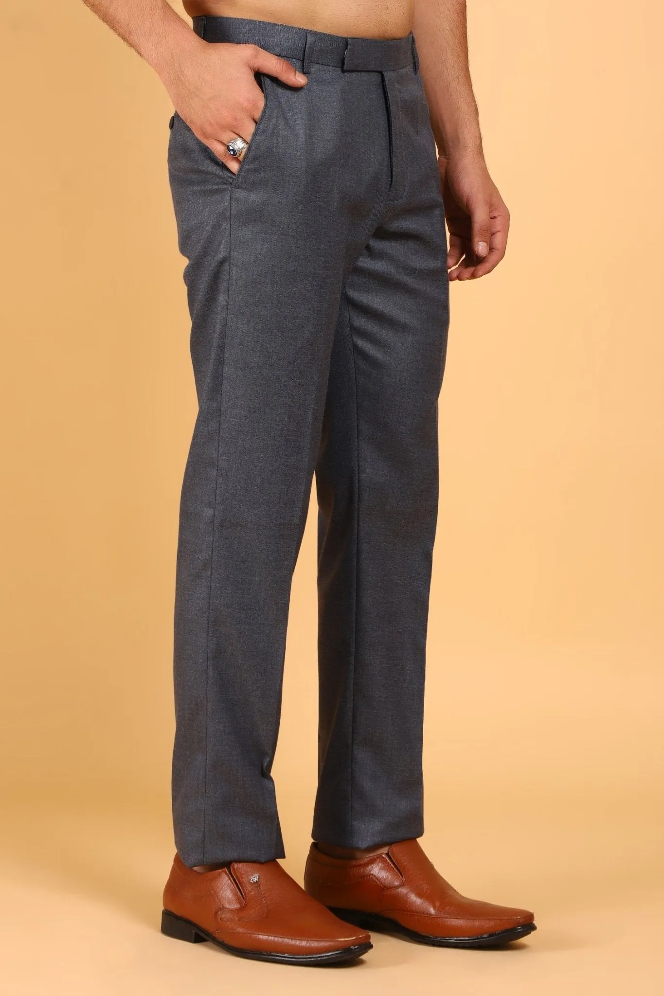 Bluebird Men's Steel Grey Lycra Formal Trouser