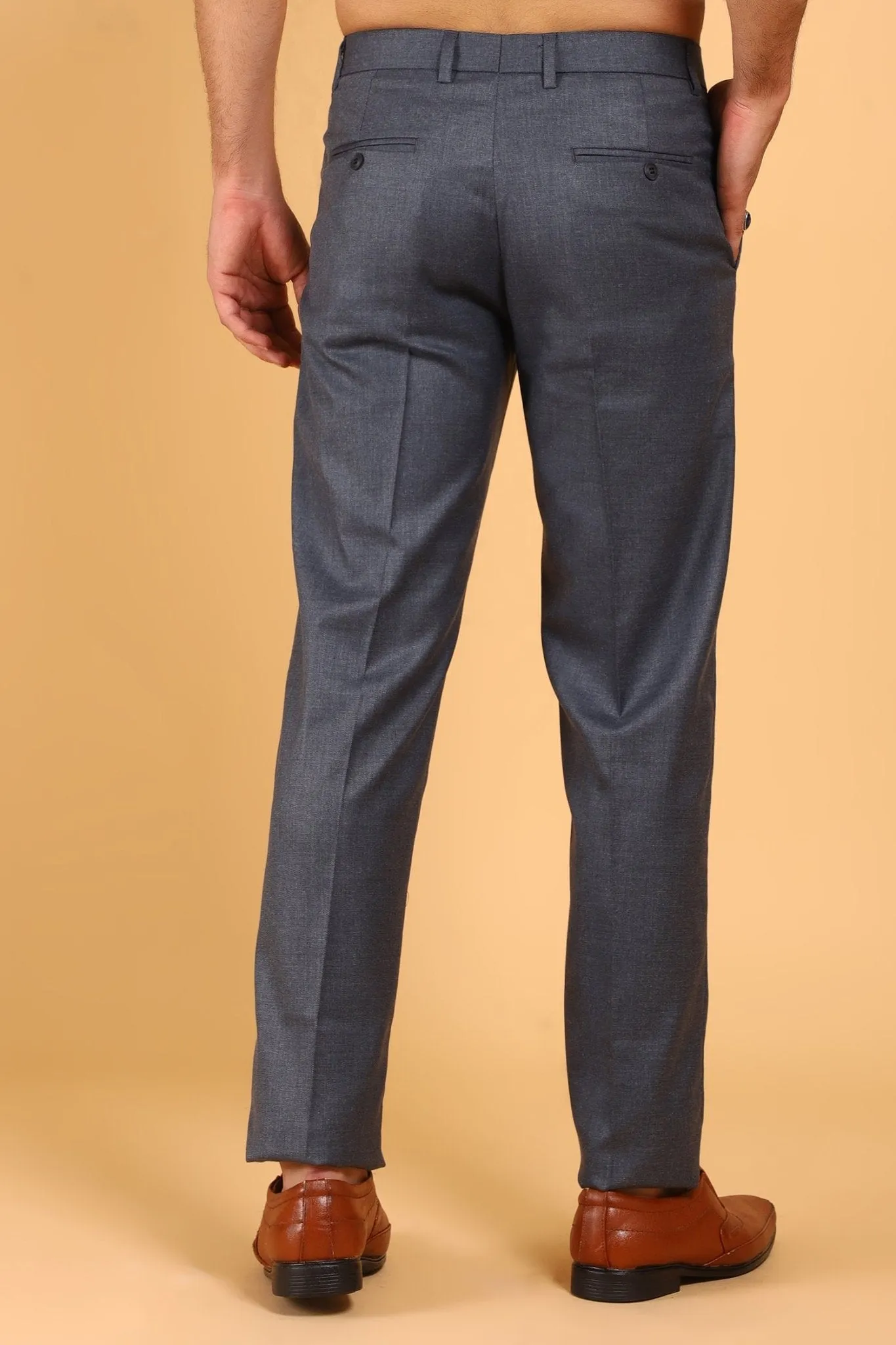 Bluebird Men's Steel Grey Lycra Formal Trouser