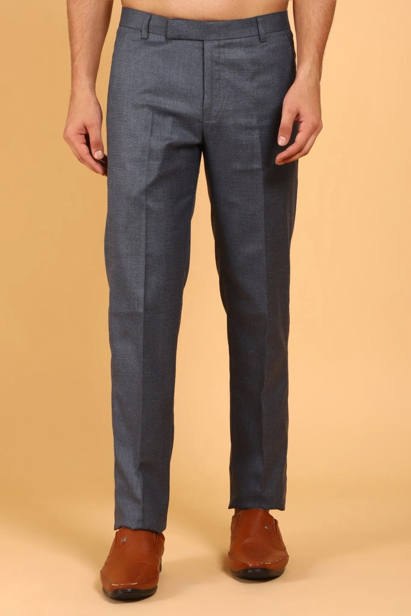 Bluebird Men's Steel Grey Lycra Formal Trouser