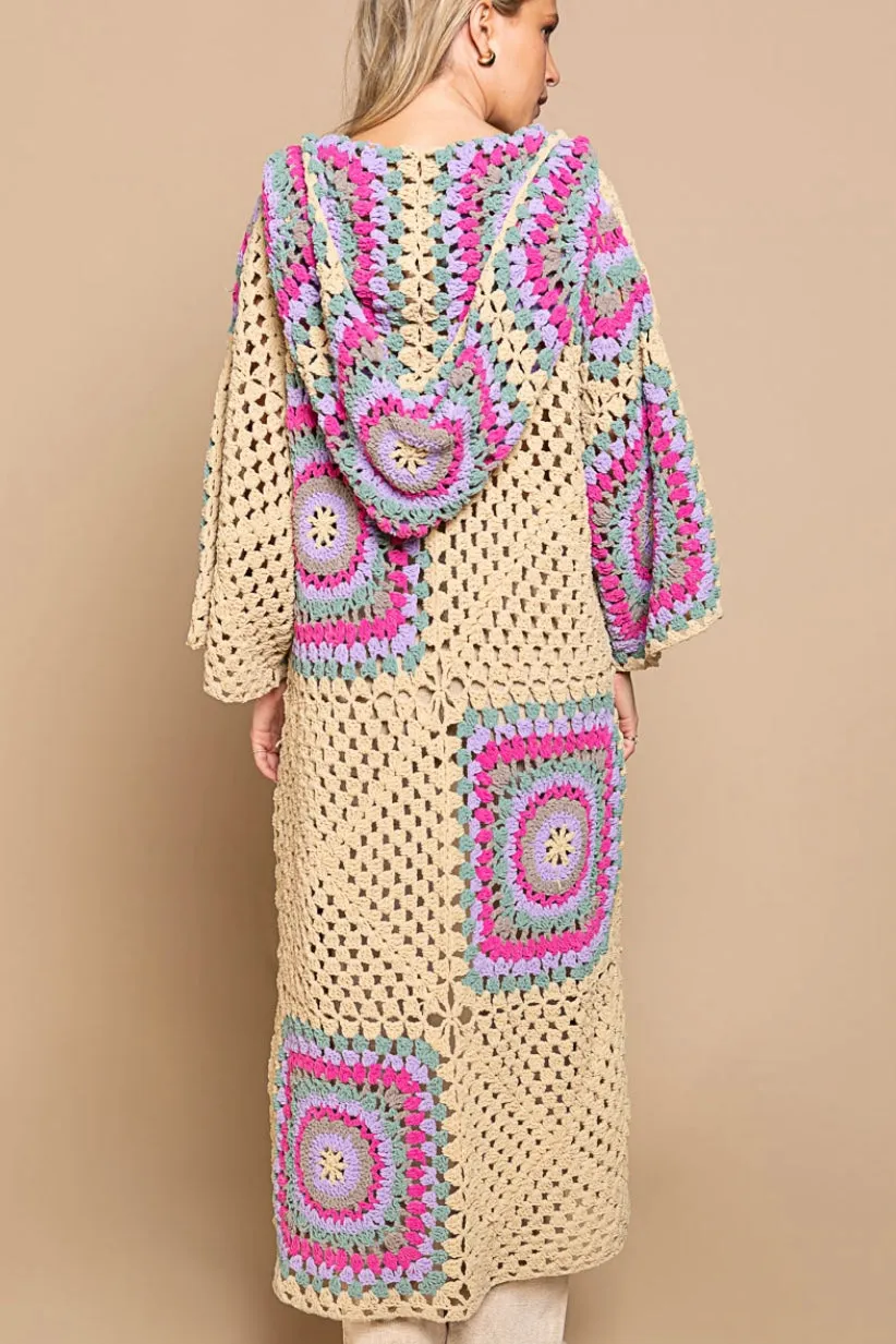 Boho Dreams Crochet Afgan Chenille Midi Cardigan