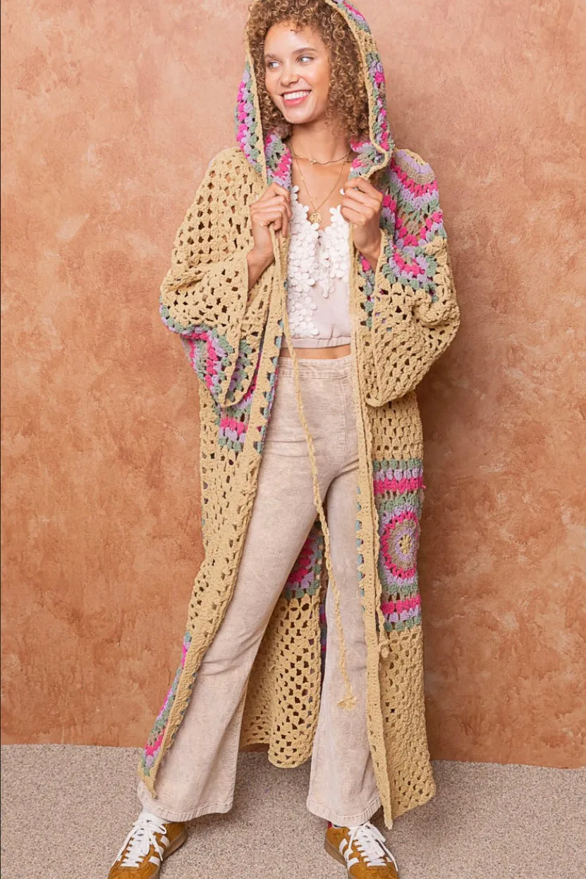 Boho Dreams Crochet Afgan Chenille Midi Cardigan