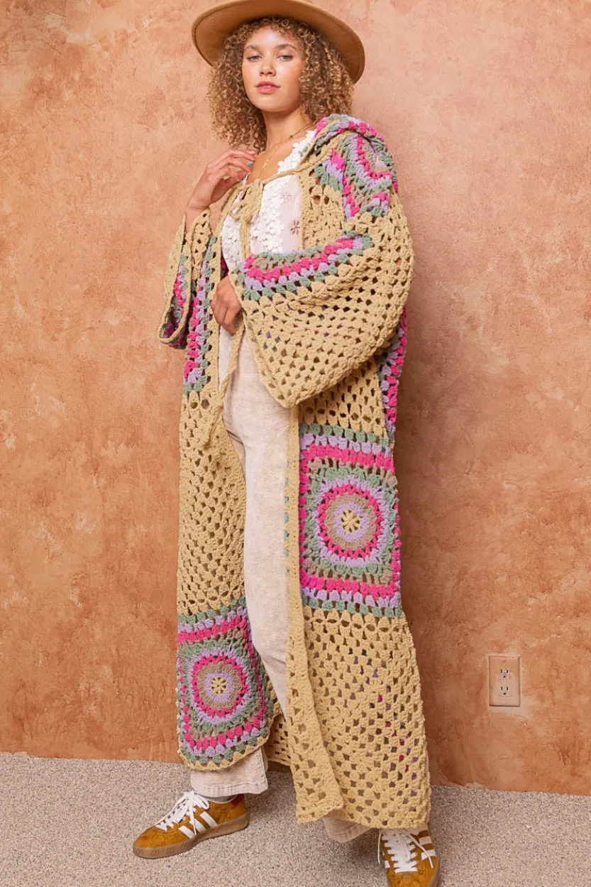 Boho Dreams Crochet Afgan Chenille Midi Cardigan