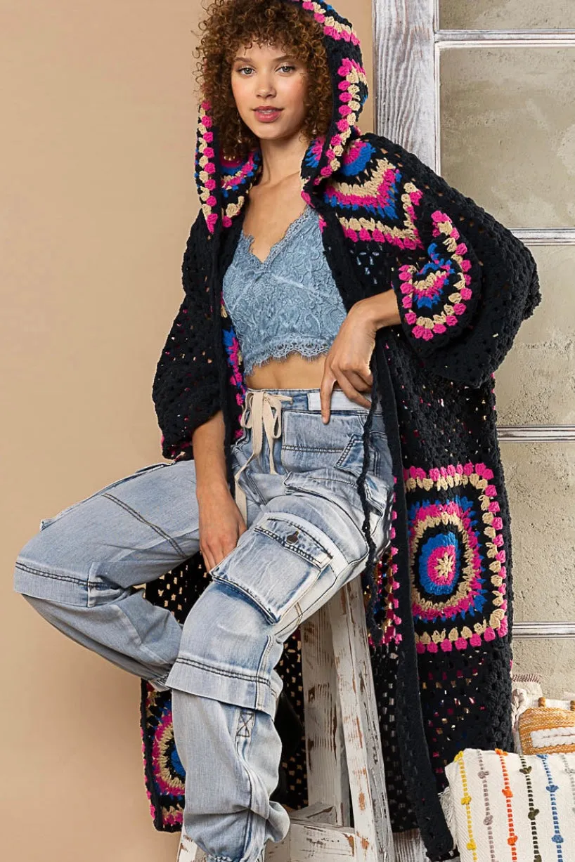 Boho Dreams Crochet Afgan Chenille Midi Cardigan