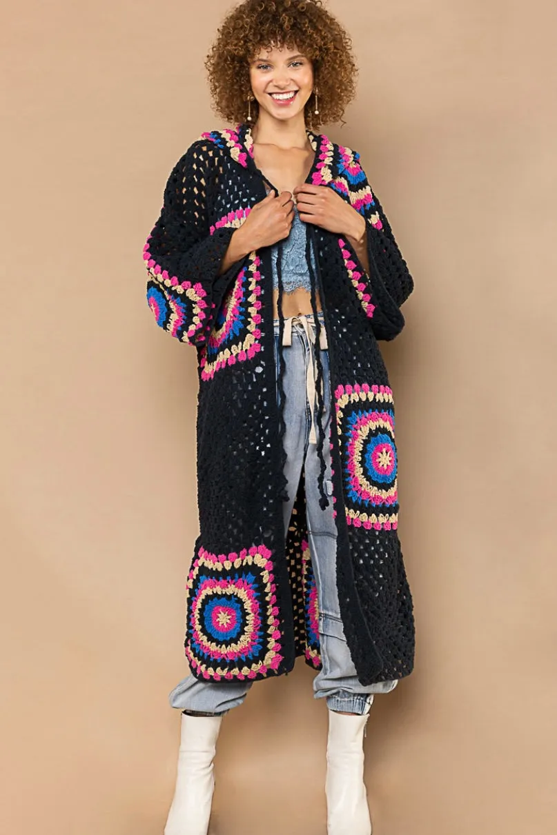 Boho Dreams Crochet Afgan Chenille Midi Cardigan