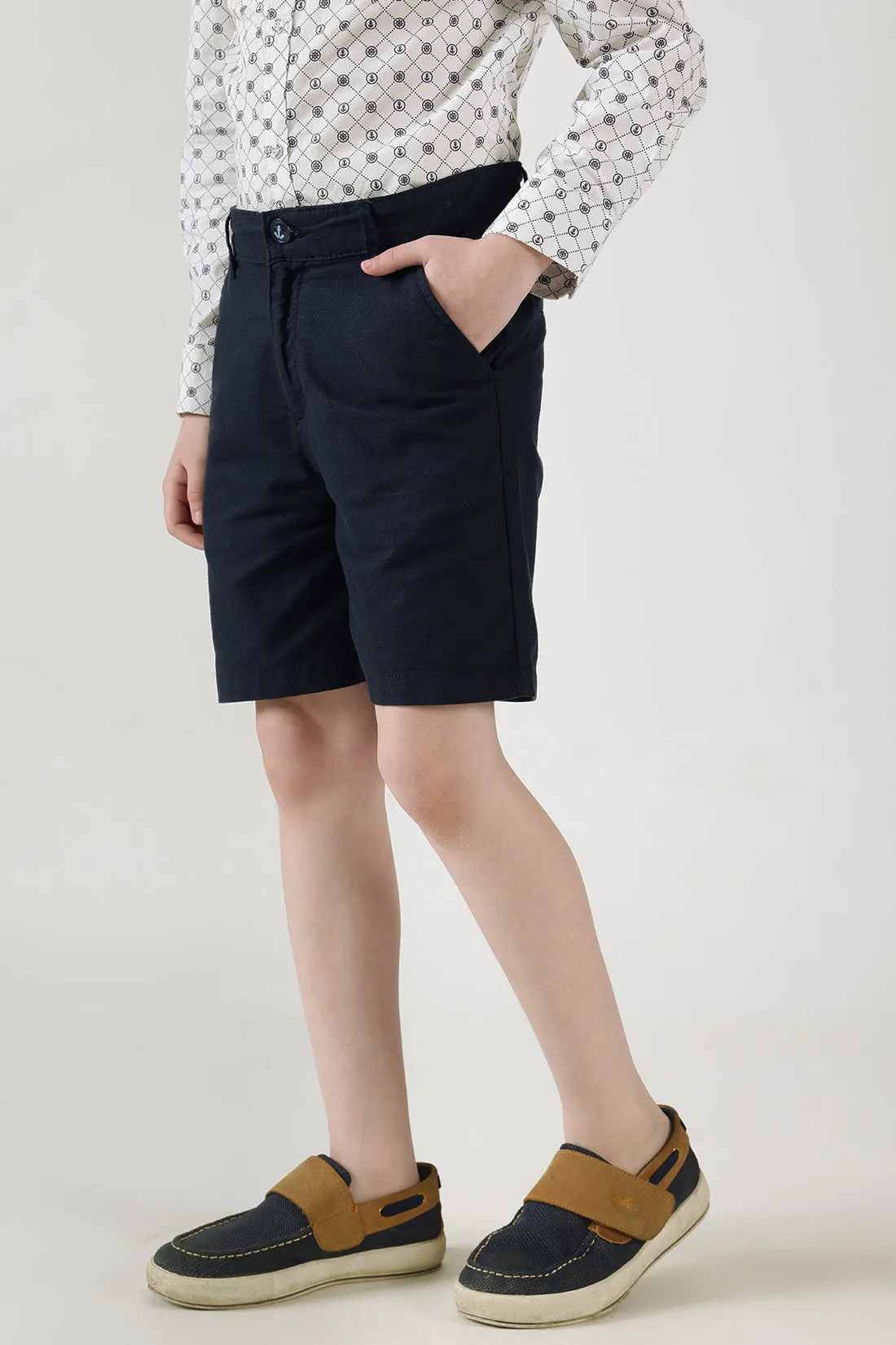 Boys Blue Regular Fit Solid Shorts by One Friday