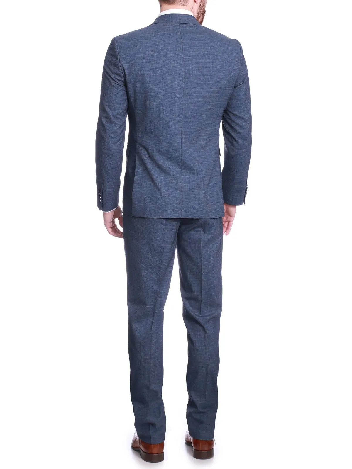 Carducci Mens Blue Mini Check Wool Blend Slim Fit Suit With Peak Lapels