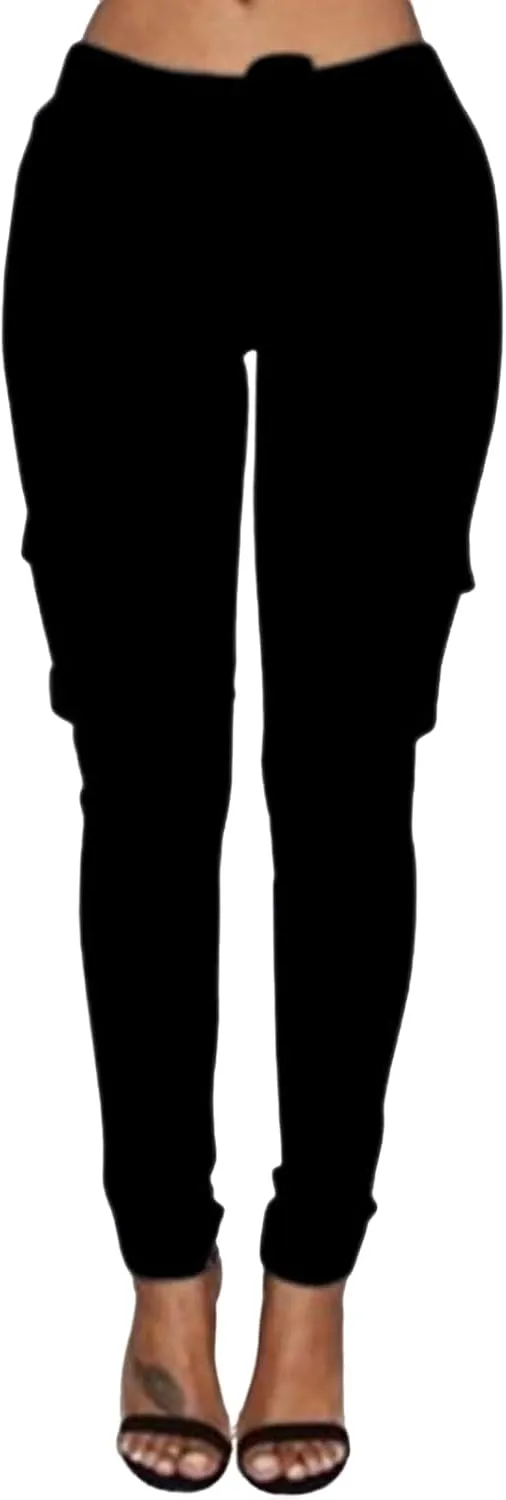 Casual Stretch Drawstring Skinny Pants for Women Plus Size Cargo Jogger Pants High Waist Tie Butt Lift Trousers Pockets