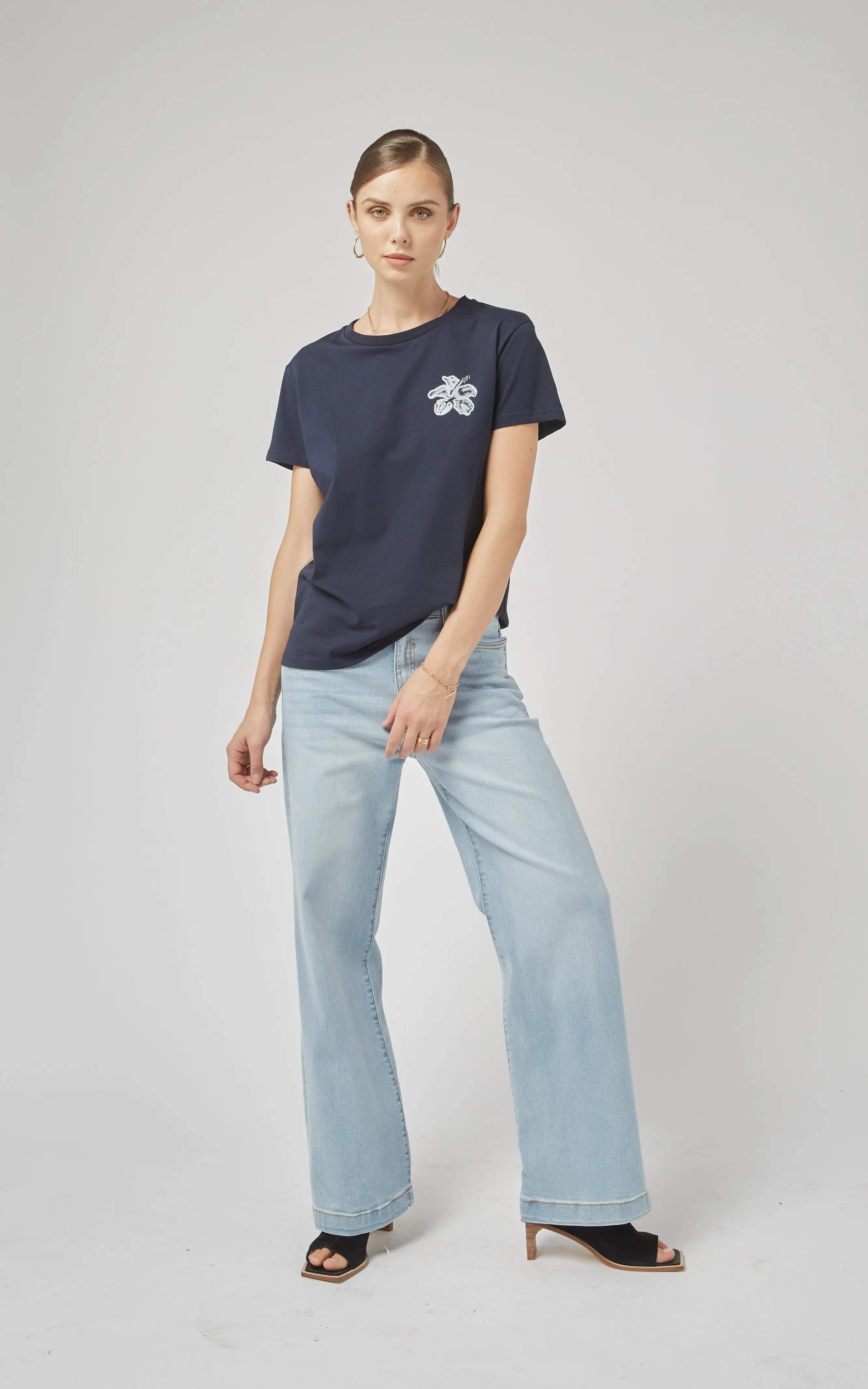 Clare Navy Printed Tee