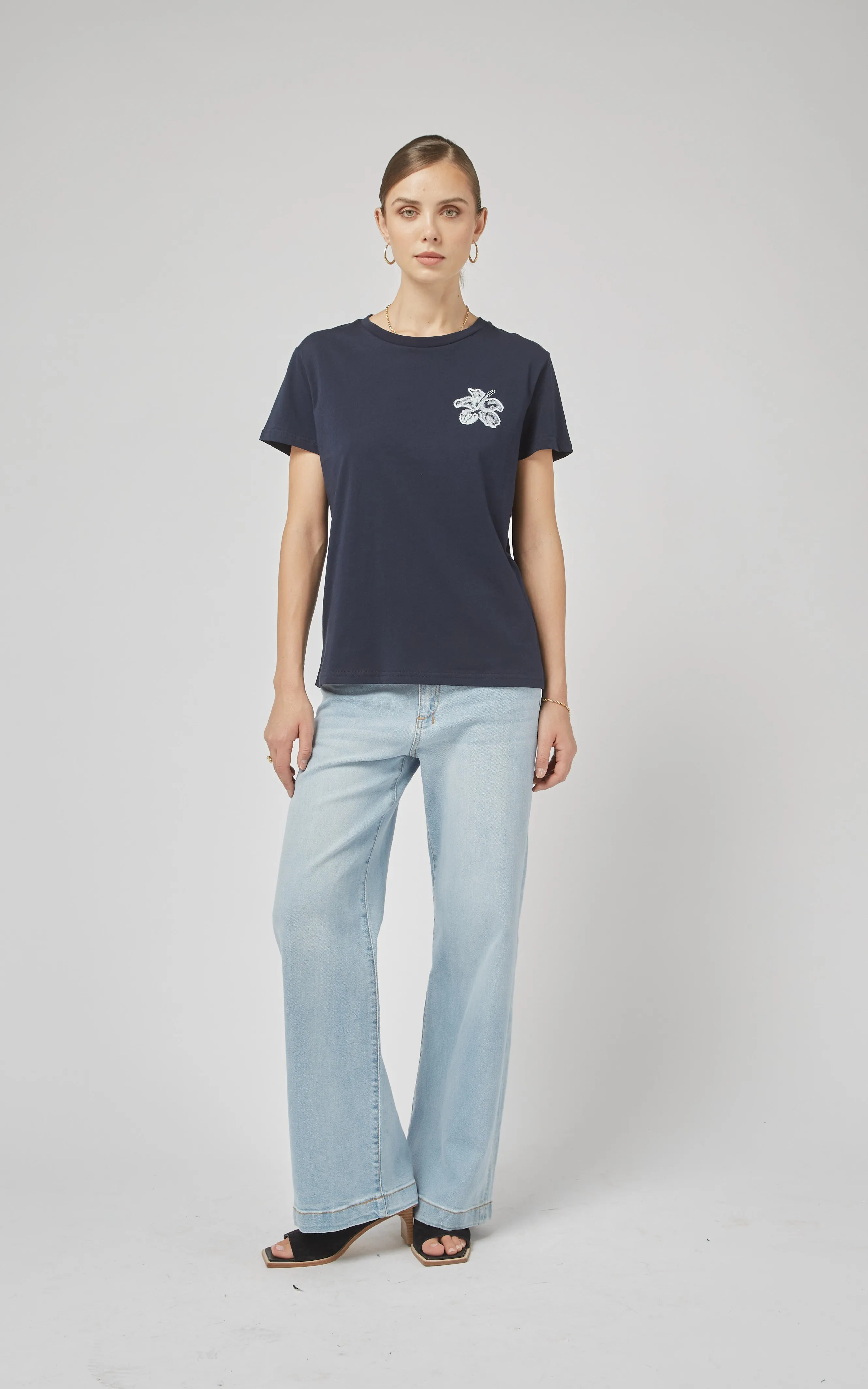 Clare Navy Printed Tee