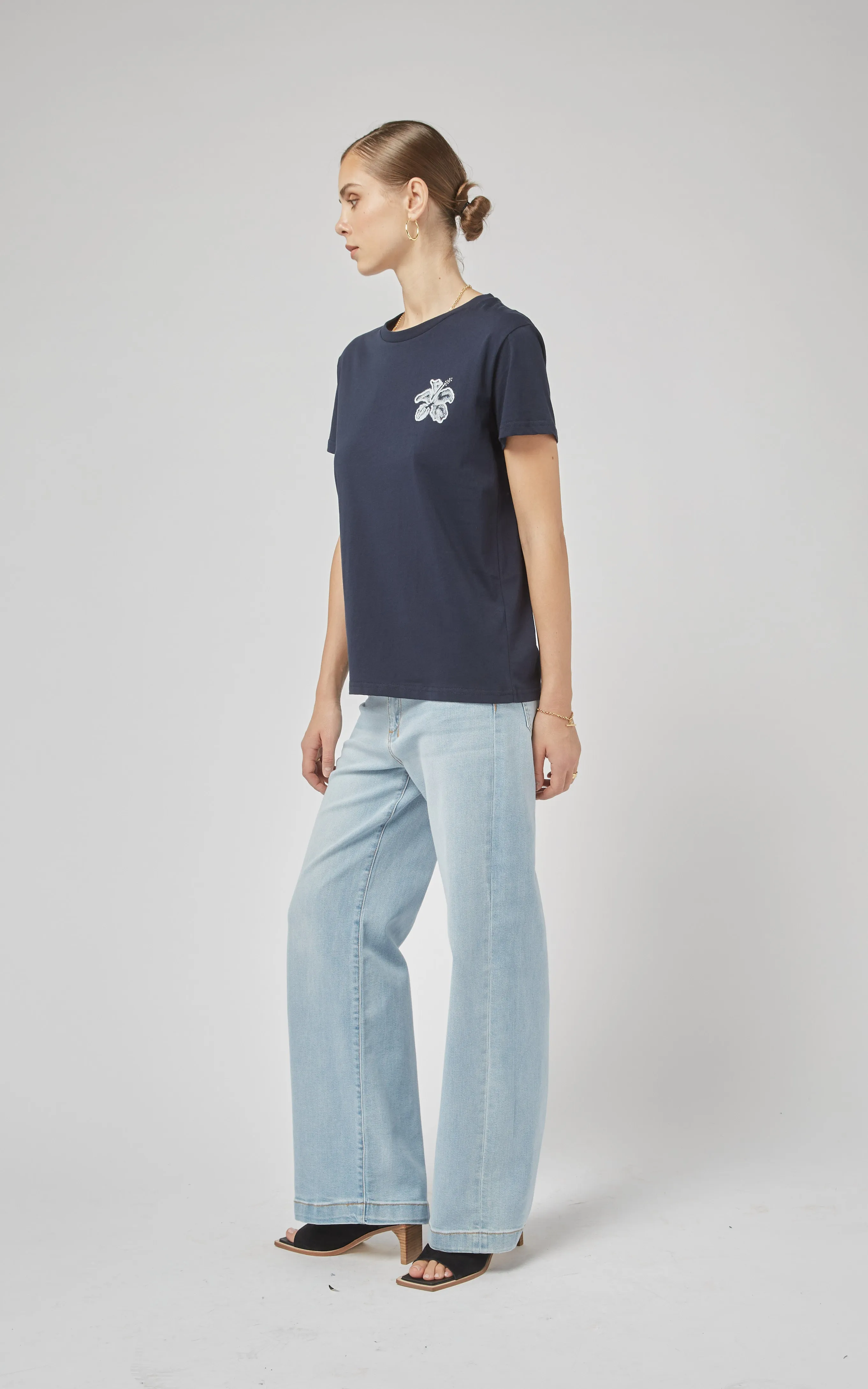Clare Navy Printed Tee