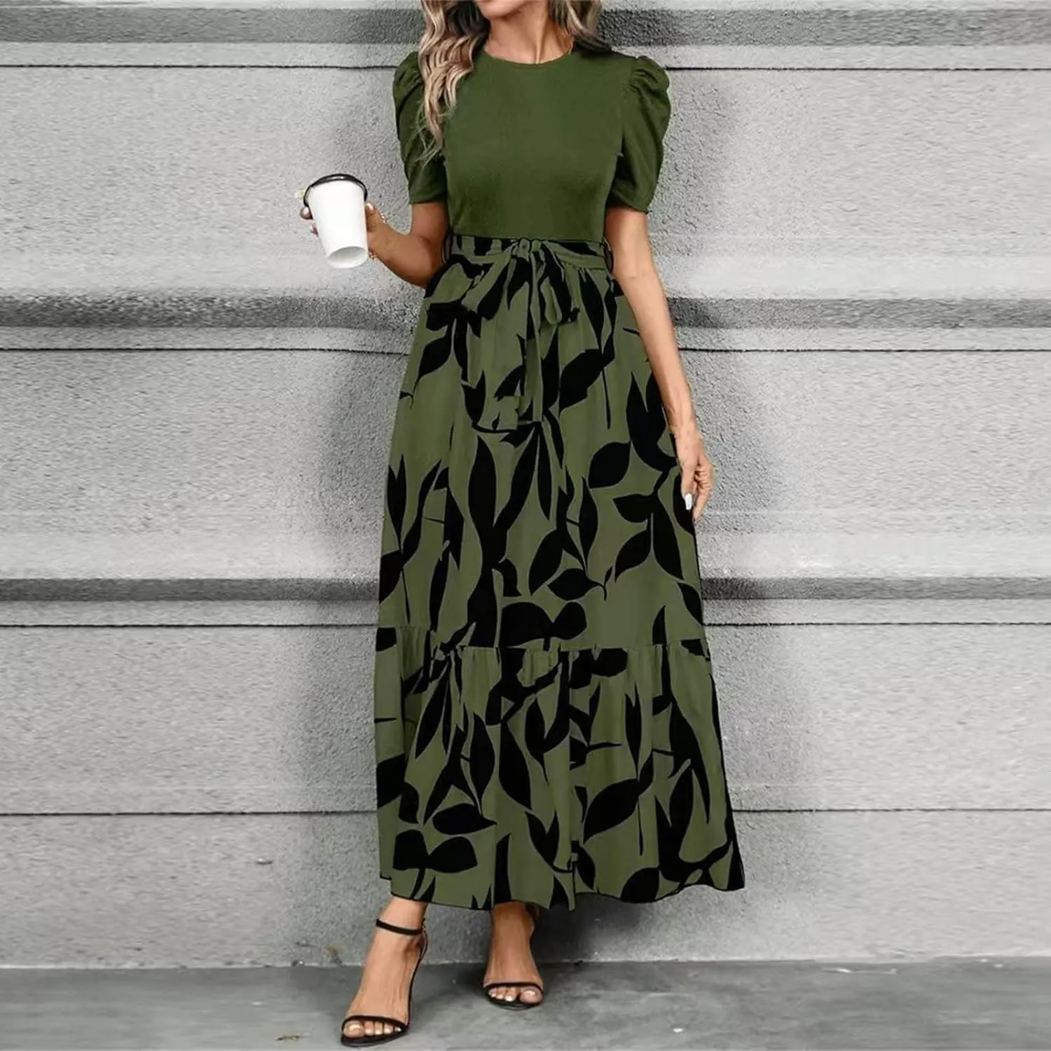 COTECRAM Women's 2025 Summer Casual Short Sleeve Crew Neck High Waist Smocked Tiered A Line Boho Beach Midi Maxi Dress