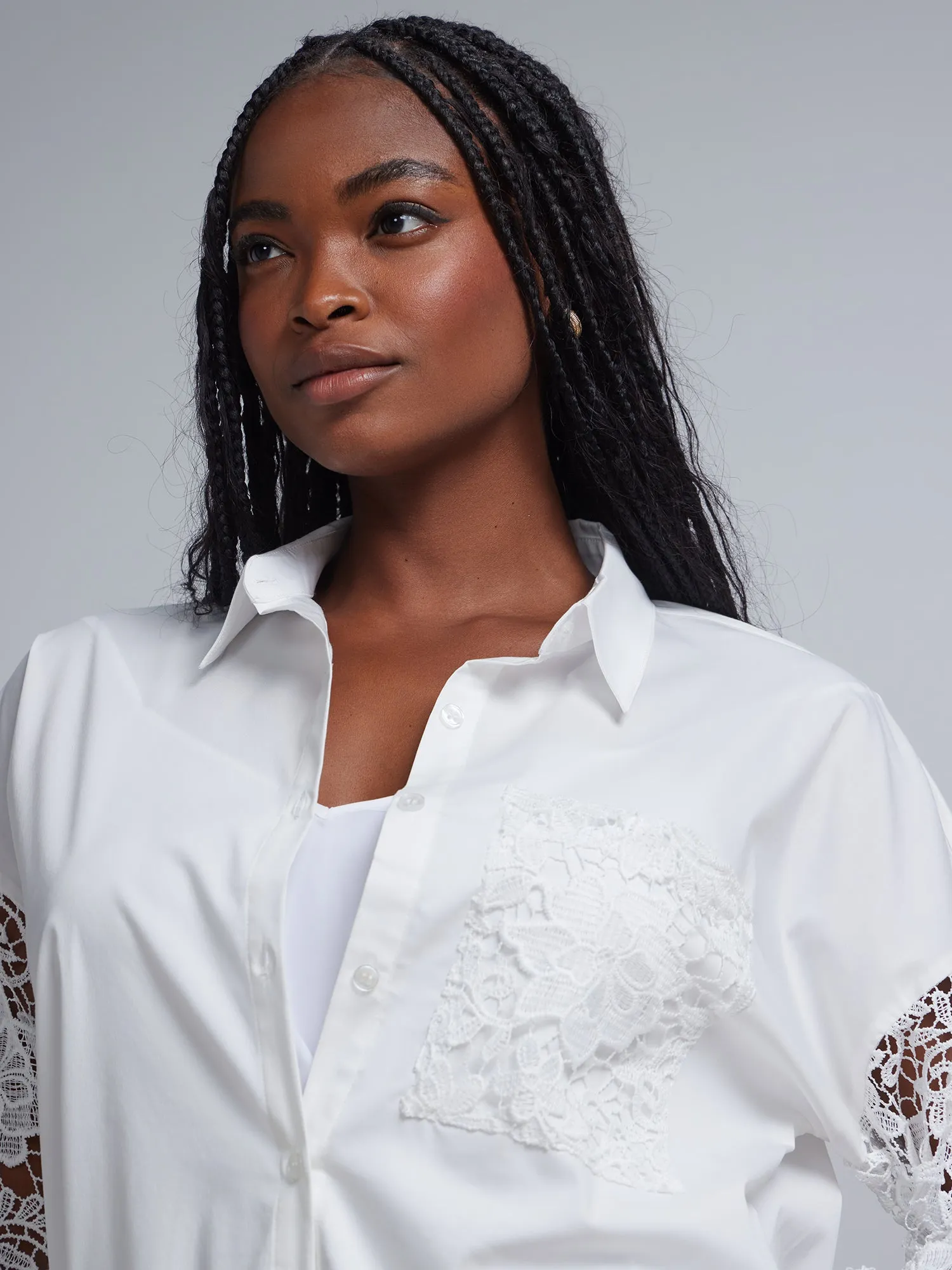 Crochet-Sleeve Button-Front Madison Shirtdress