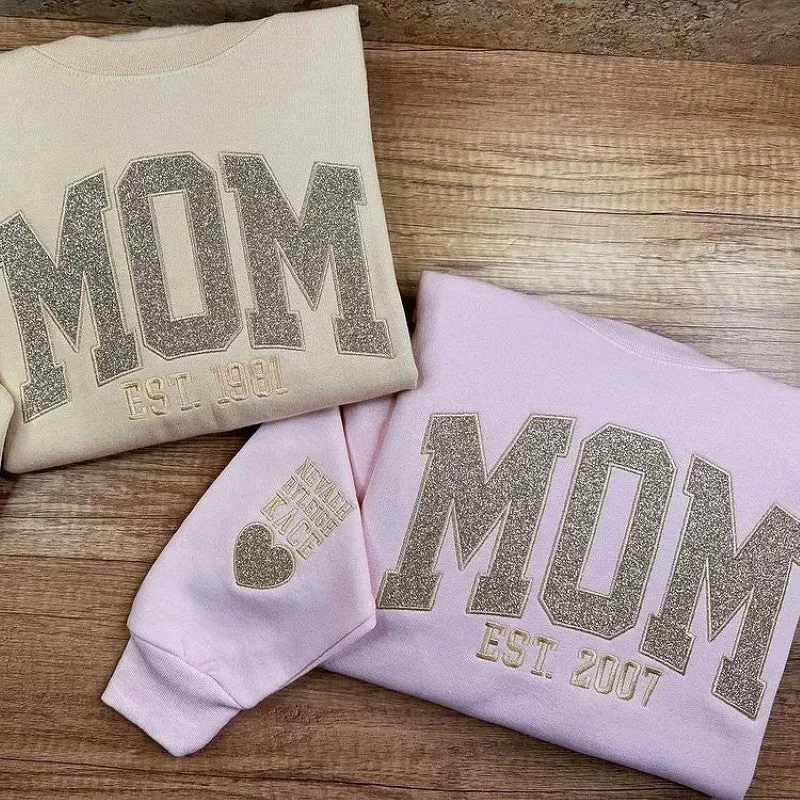 Custom MOM Sweatshirt With Embroidered Names