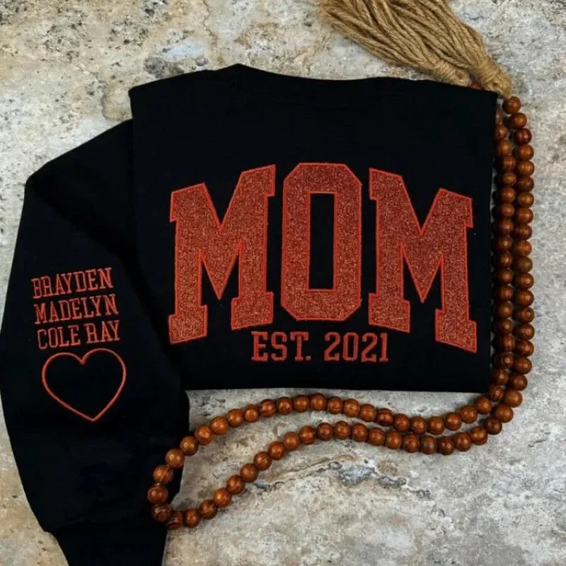 Custom MOM Sweatshirt With Embroidered Names