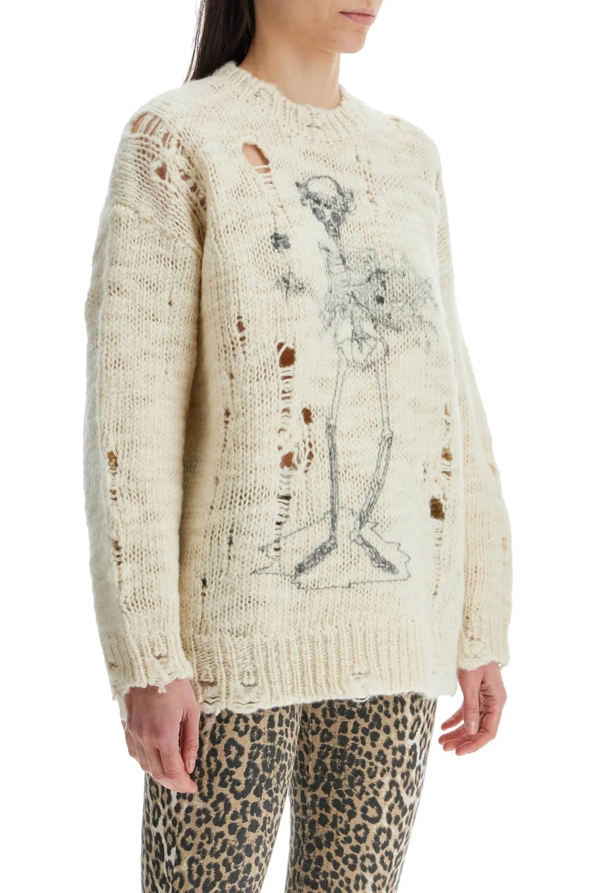 destroyed pullover with skeleton print. R13WY089 Y142B CREAM