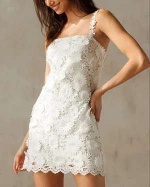 Floral Lace Mini Dress - White