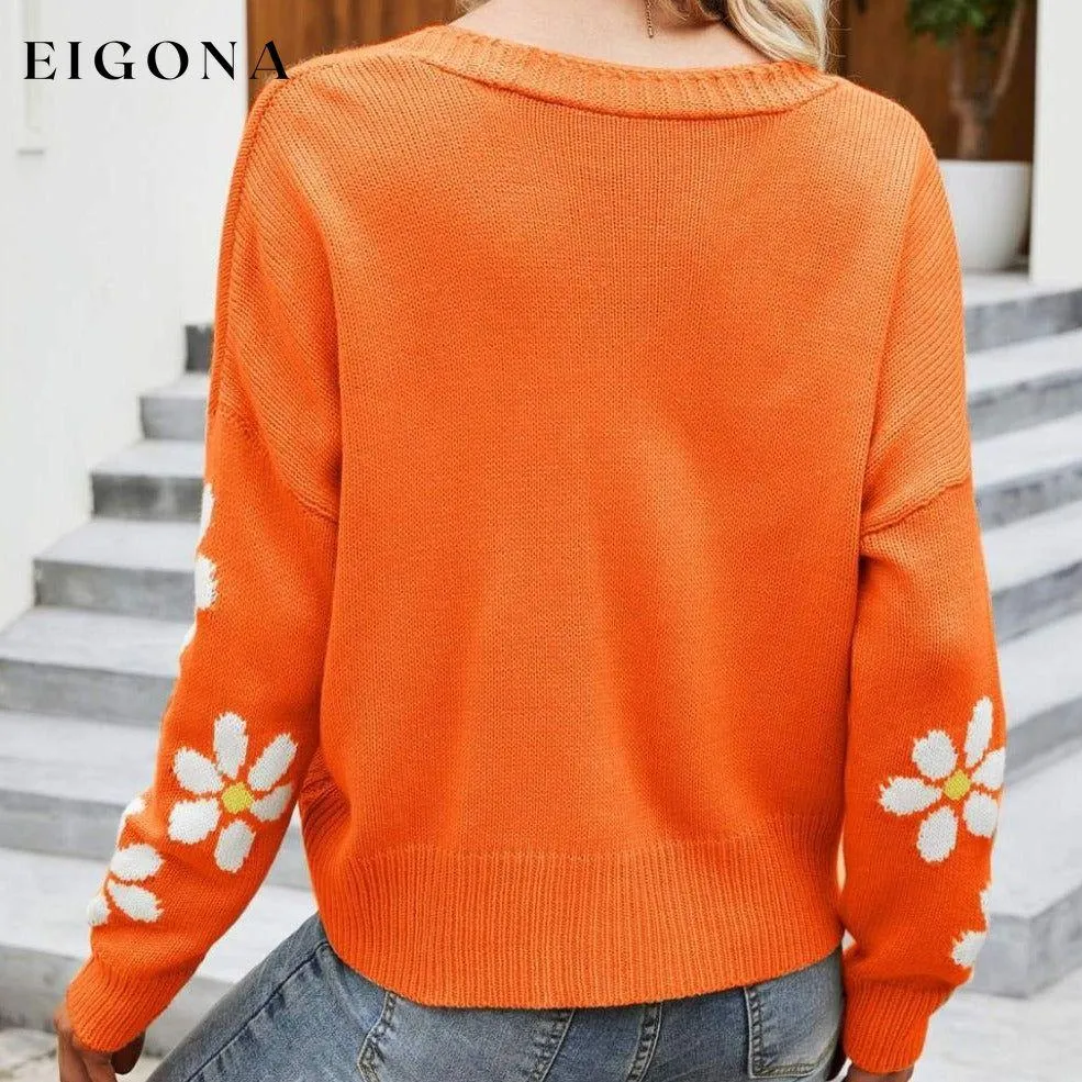 Floral Ribbed Trim Drop Shoulder Cardigan