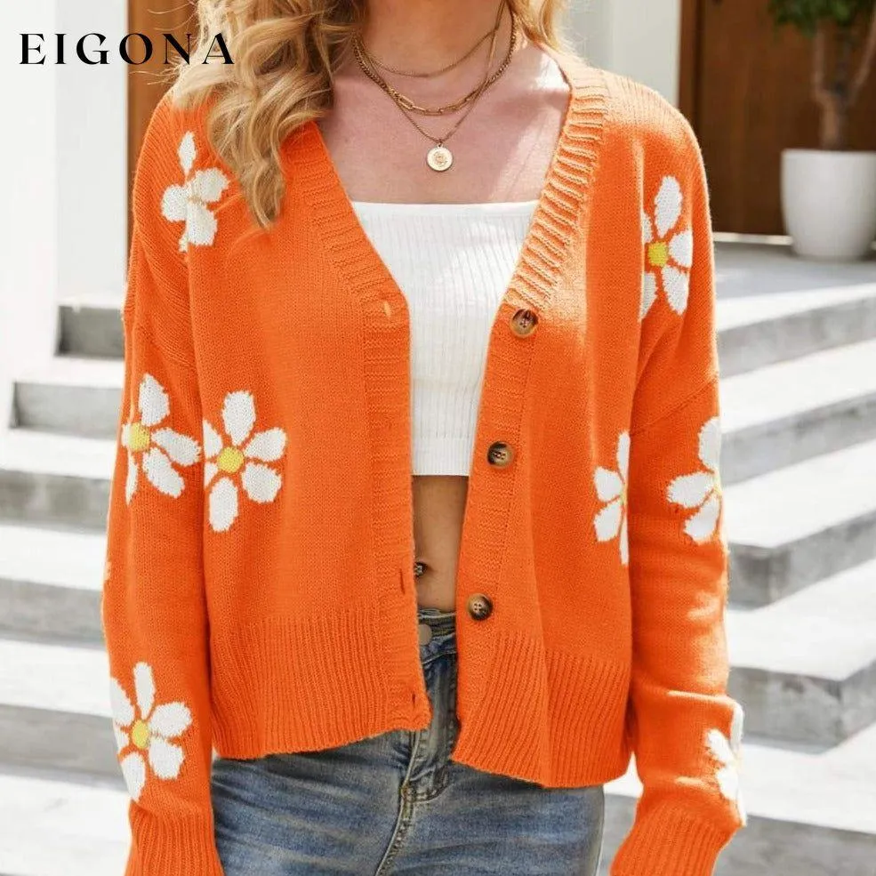Floral Ribbed Trim Drop Shoulder Cardigan