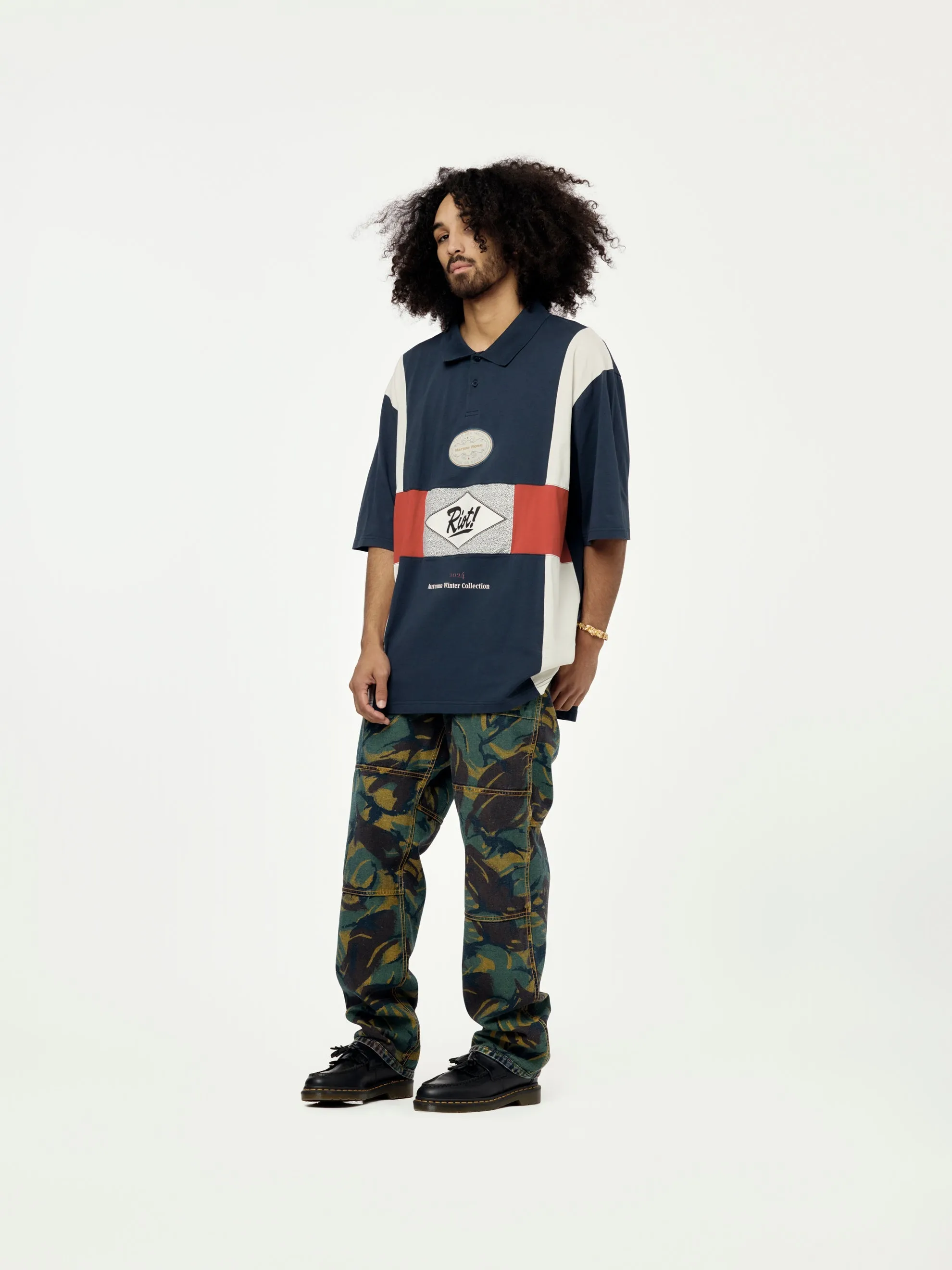 Flyer Oversized Panelled Polo (Navy)