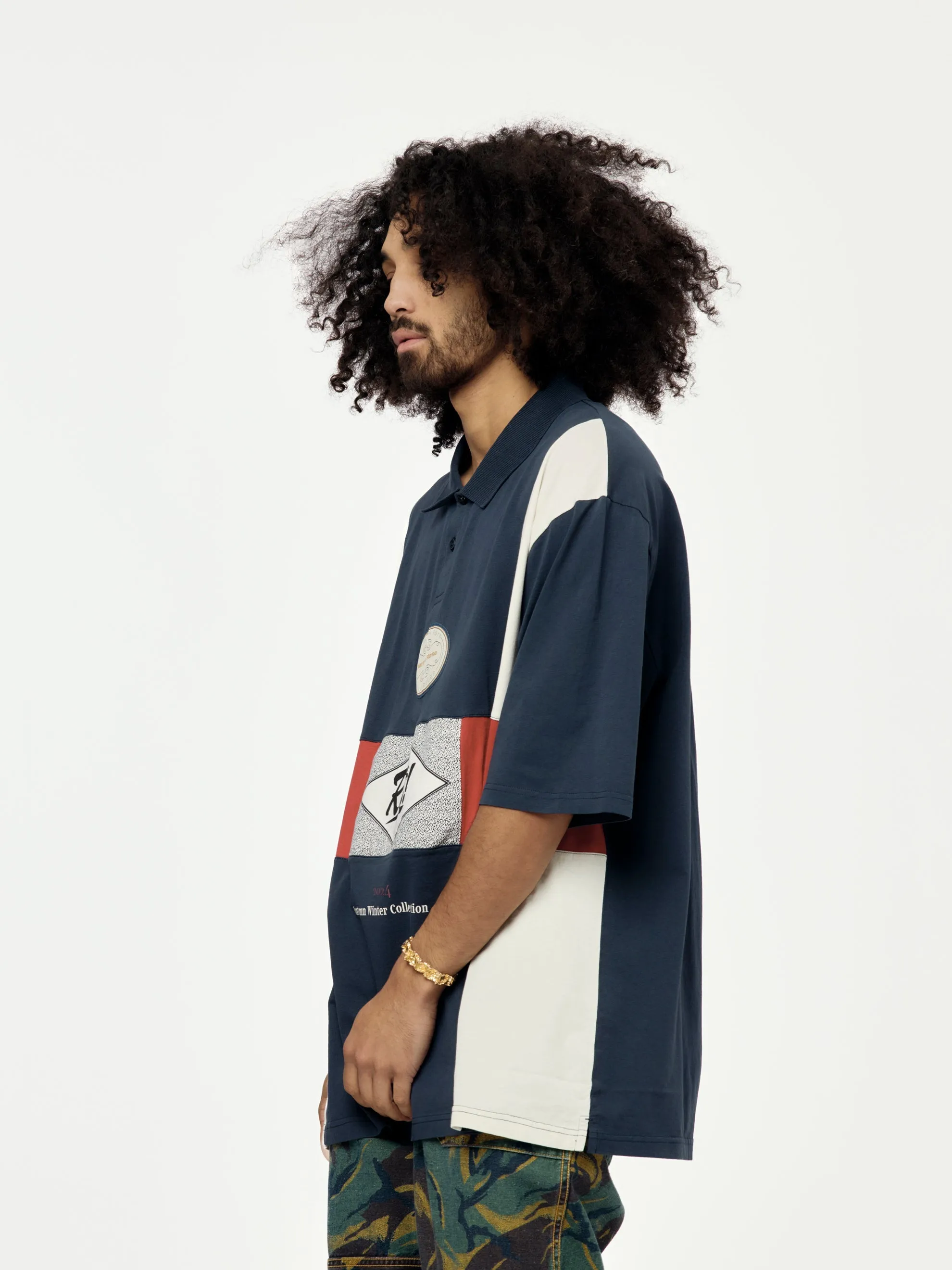 Flyer Oversized Panelled Polo (Navy)