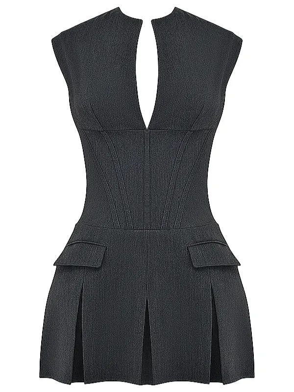 Flytonn- Eleanor Charcoal Pleated Corset Dress