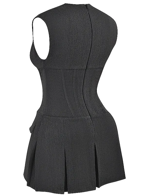 Flytonn- Eleanor Charcoal Pleated Corset Dress