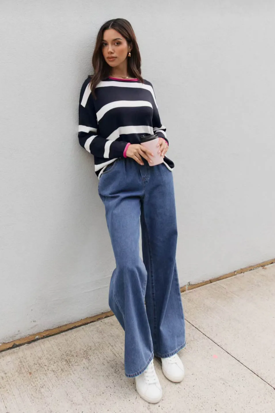 French Stripe Knit Jumper Navy
