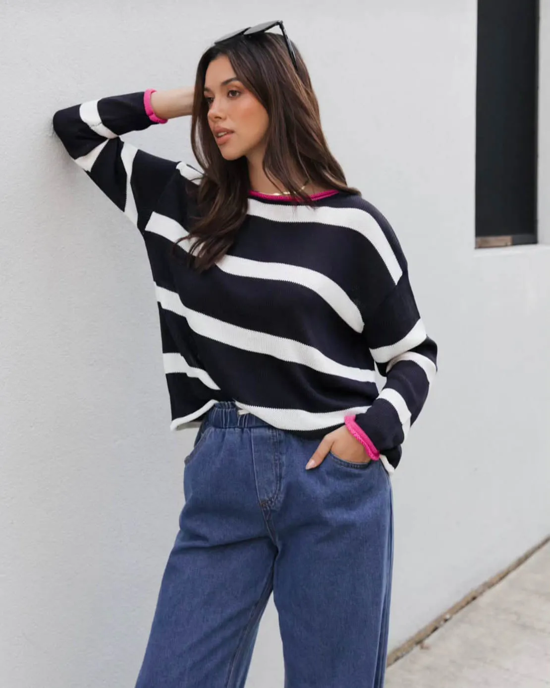 French Stripe Knit Jumper Navy