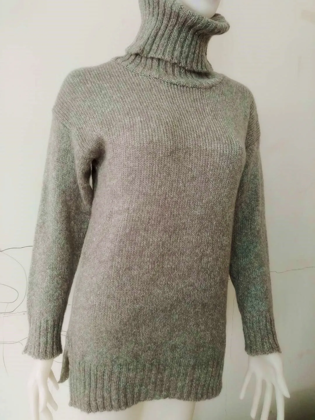 High Neck Pure Color Loose Women Autumn Sweater