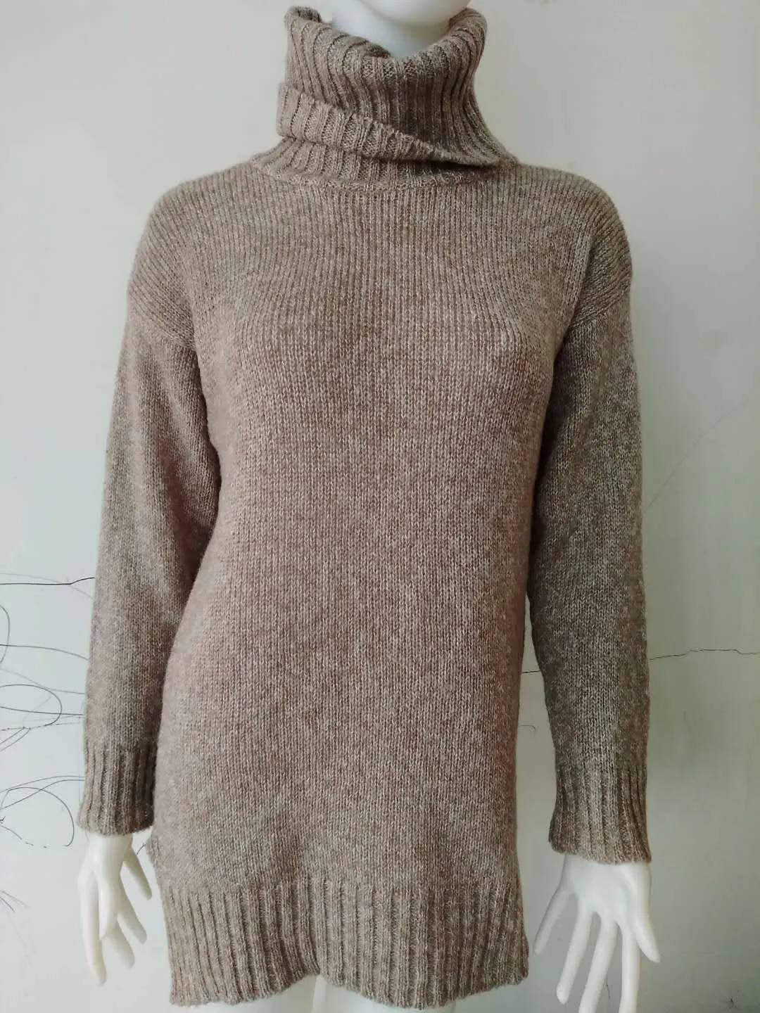 High Neck Pure Color Loose Women Autumn Sweater