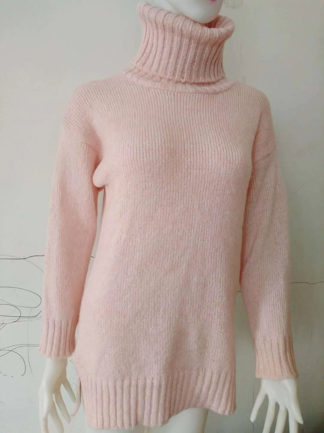 High Neck Pure Color Loose Women Autumn Sweater