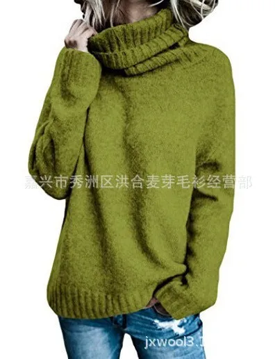 High Neck Pure Color Loose Women Autumn Sweater