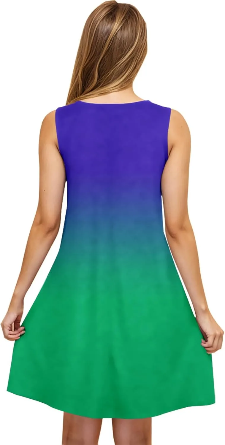 hlysgo Petite Dresses for Women with Pockets Summer Boho Sleeveless Crew Neck Mini Sundresses Trendy Beach Coverup Dress