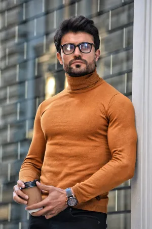 Jason Slim Fit Camel Woolen Turtleneck
