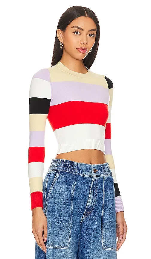 JoosTricot Color Block Intarsia Crop Top in Red