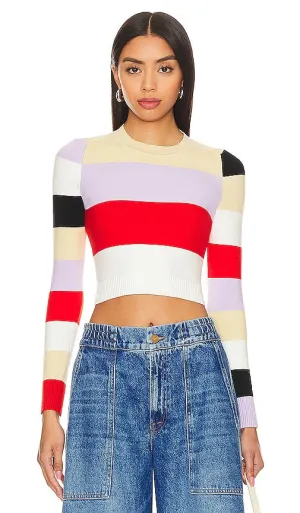 JoosTricot Color Block Intarsia Crop Top in Red