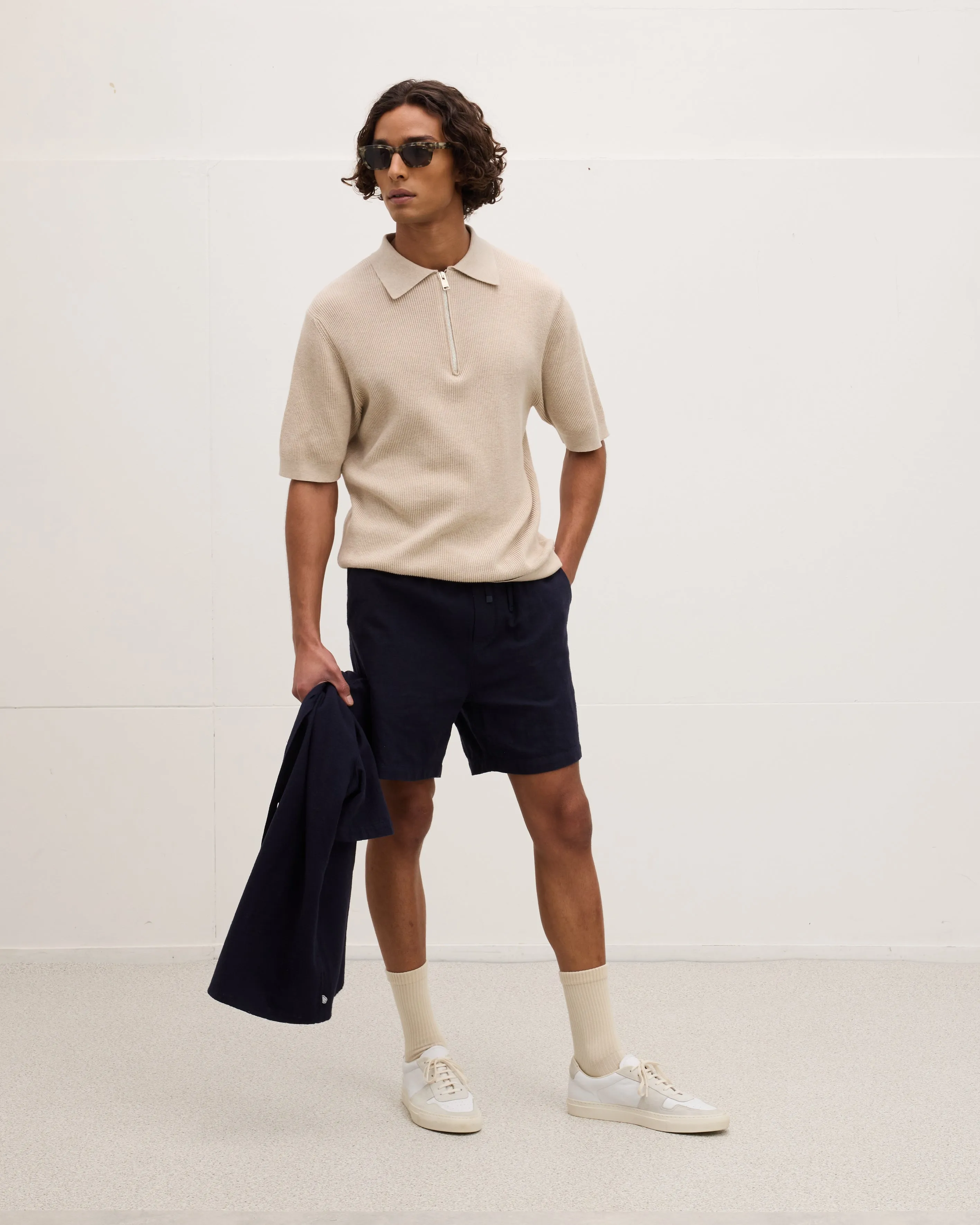 Knitted zipper polo