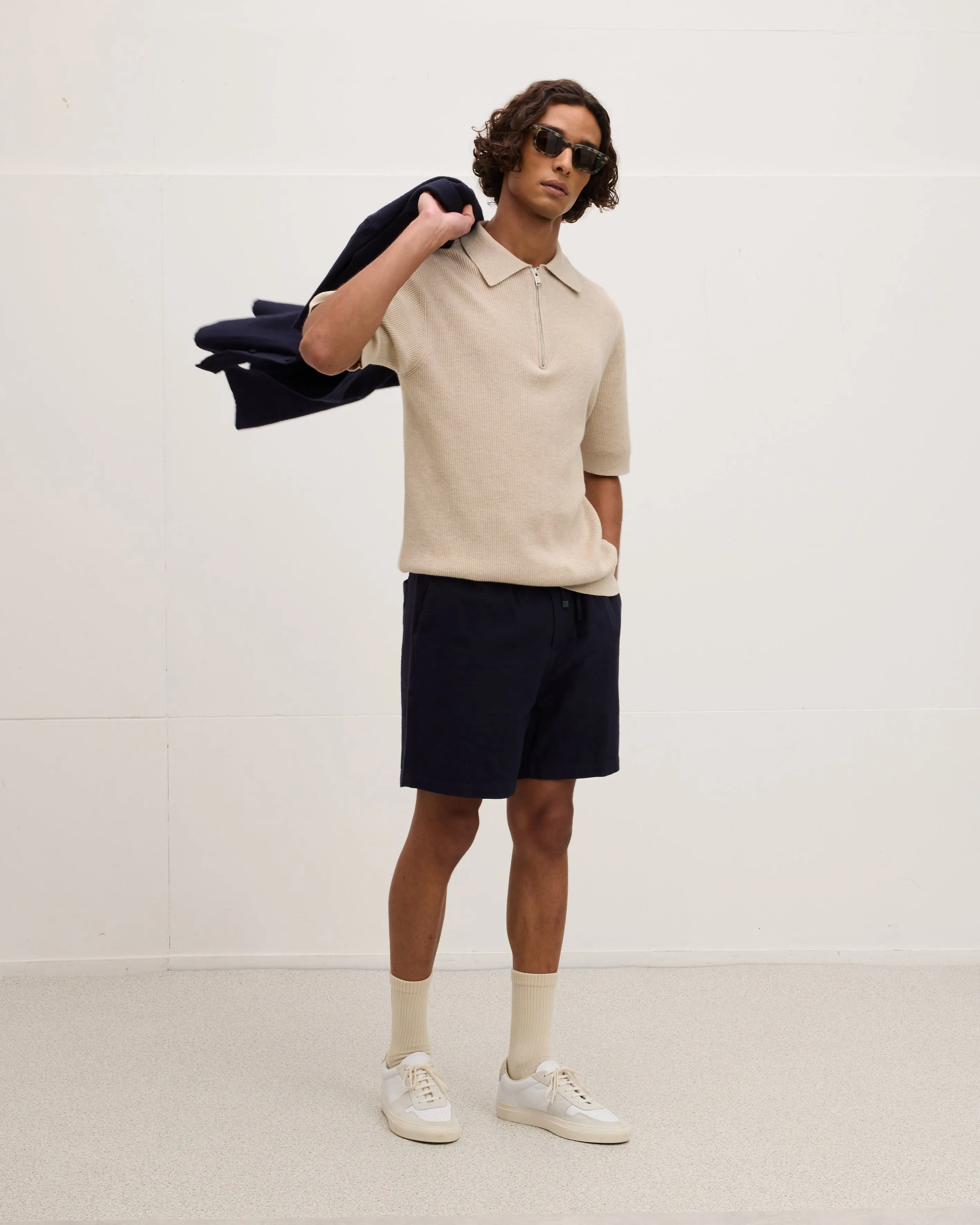 Knitted zipper polo
