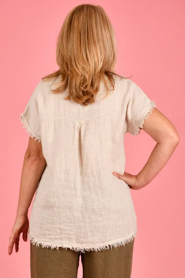 La Sofia Capri Linen Tee Natural Beige S/M