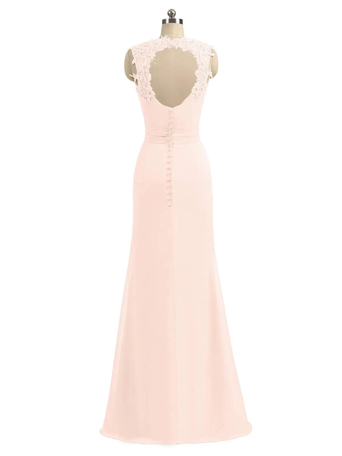 Lace Appliqued Strap Sheath Open Back Dress Pearl Pink
