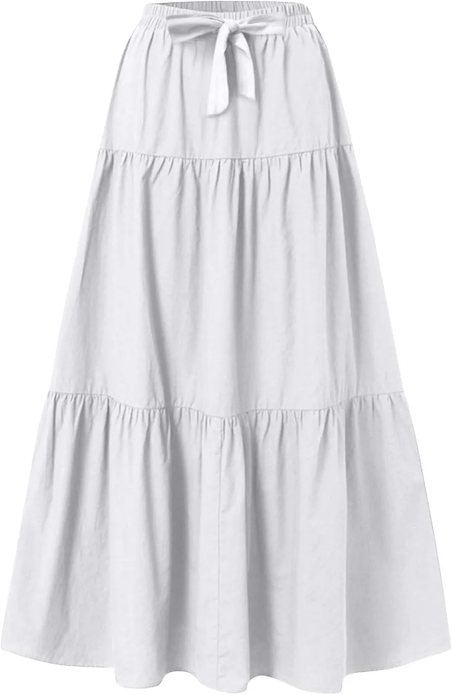 Linen Skirts for Women 2025 Casual Summer Bow High Waisted Tiered Maxi Skirt Flowy Vacation Beach Long Pleated Skirt