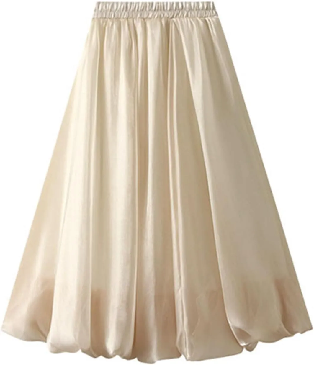 Long Skirt Women's Bright Silk Pearlescent Design Sense Umbrella Skirt Twill on Midi Skirt Women's Skirts